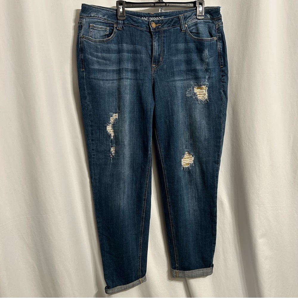 Lane Bryant Women’s Distressed Boyfriend Denim Jeans w/ Gold Accents Size 16